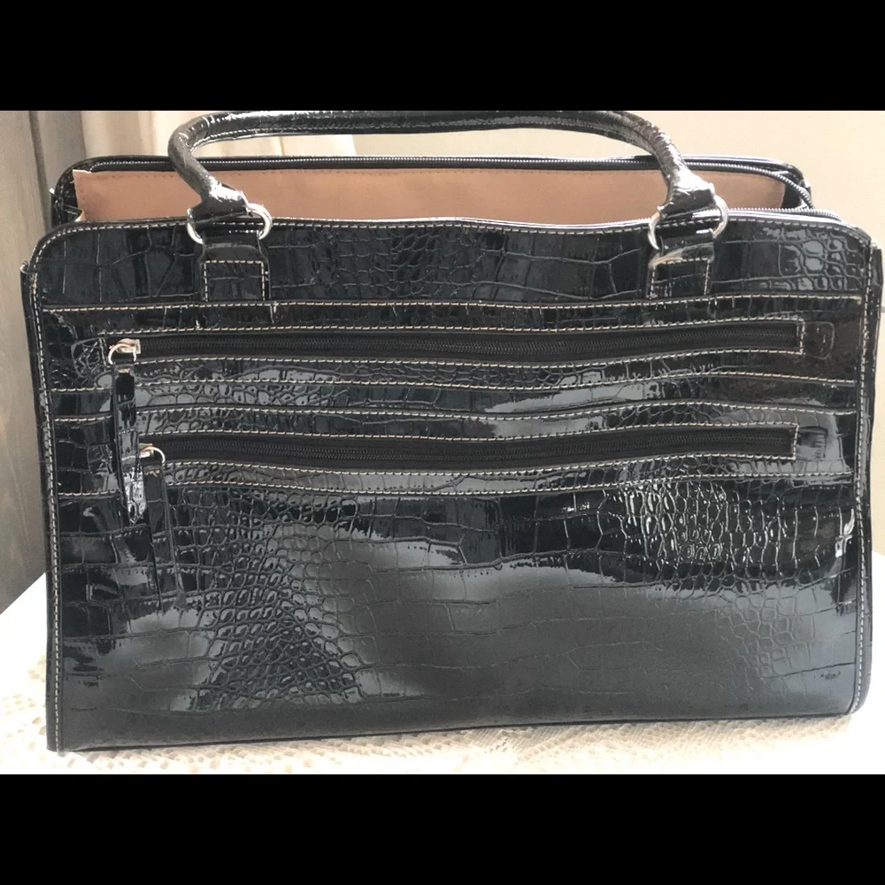 Black Faux Snake Skin Laptop Bag / Purse